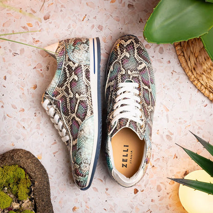65 - 215 - Blu Peri Python Embossed Italian Calfskin Sneakers, Marine Blue Sale by Zelli Italia – Don't Panic Shoes
