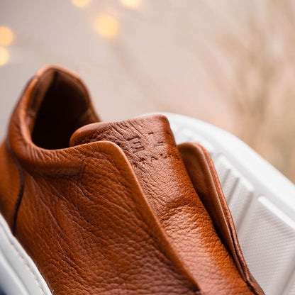 65 - 225 - Cgn Spettacolare Italian Pebble Grain Calfskin Sneakers Cognac Shop by Zelli Italia – Don't Panic Shoes