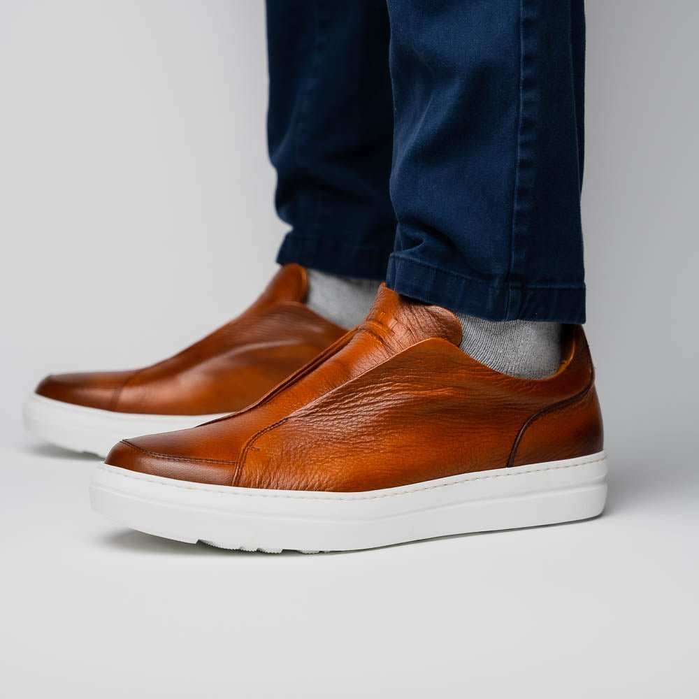 65 - 225 - Cgn Spettacolare Italian Pebble Grain Calfskin Sneakers Cognac Shop by Zelli Italia – Don't Panic Shoes