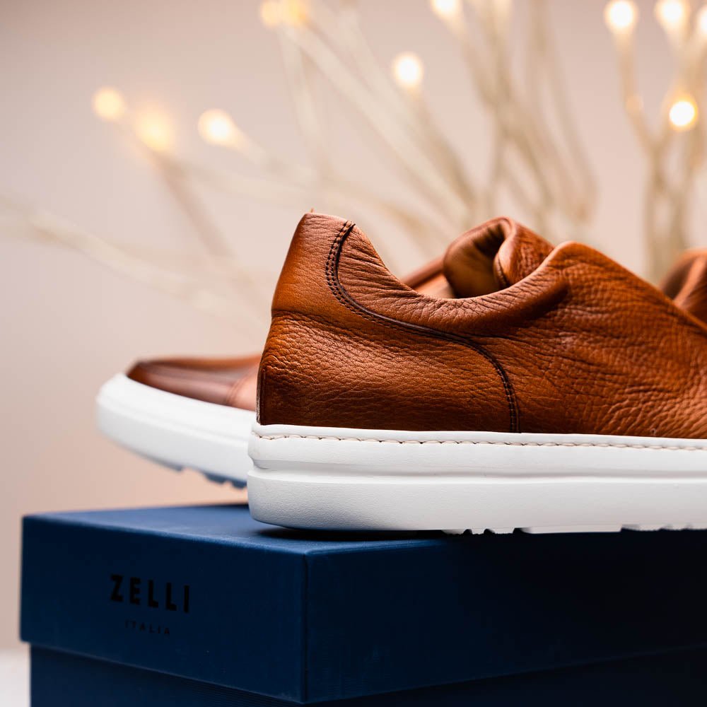 65 - 225 - Cgn Spettacolare Italian Pebble Grain Calfskin Sneakers Cognac Shop by Zelli Italia – Don't Panic Shoes