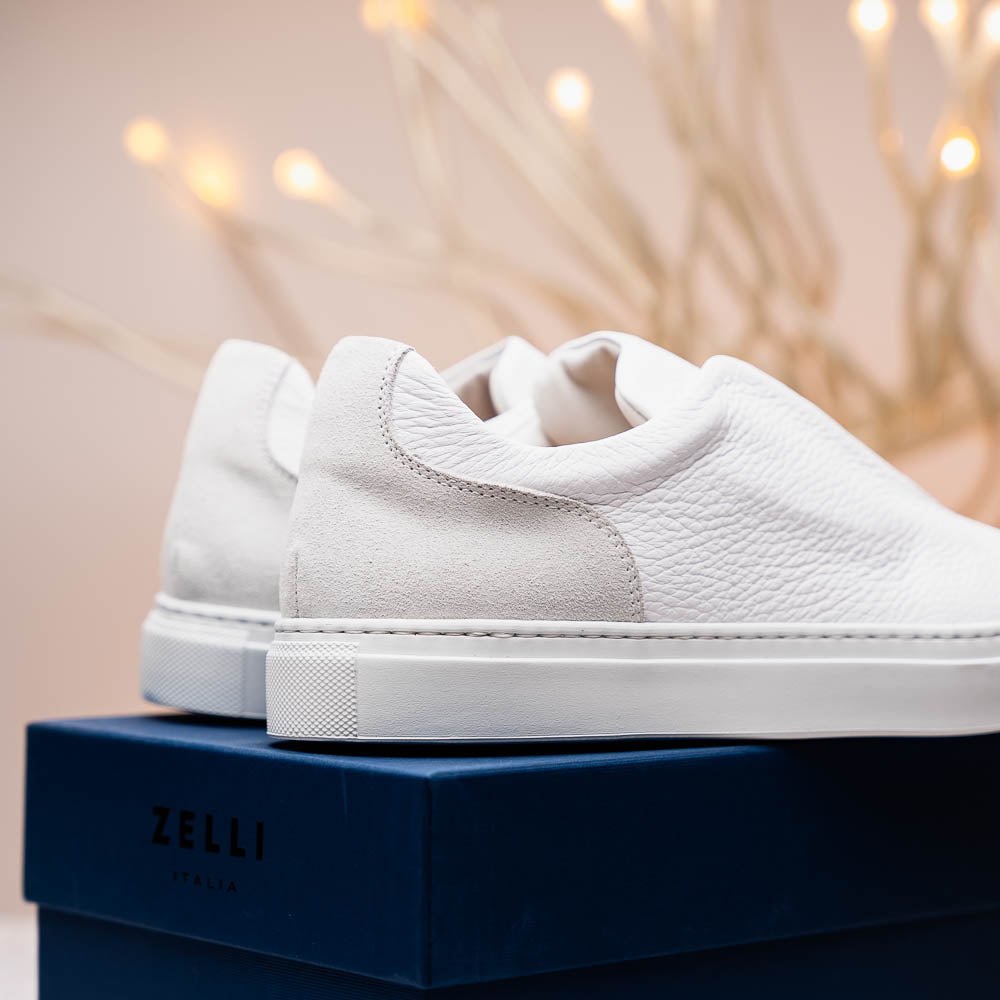 65 - 225 - Wht Spettacolare Italian Pebble Grain Calfskin Sneakers White Shop by Zelli Italia – Don't Panic Shoes