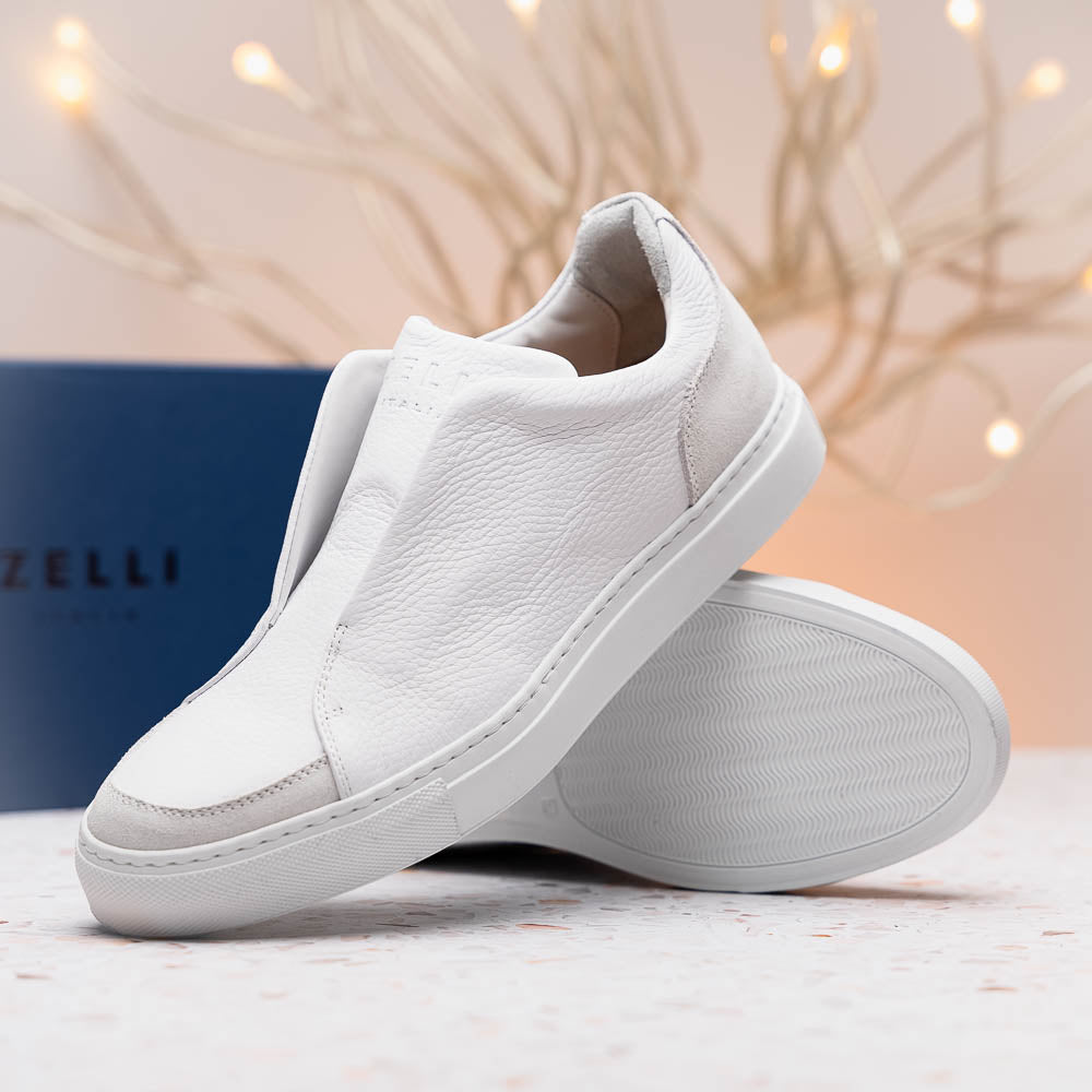 65 - 225 - Wht Spettacolare Italian Pebble Grain Calfskin Sneakers White Shop by Zelli Italia – Don't Panic Shoes