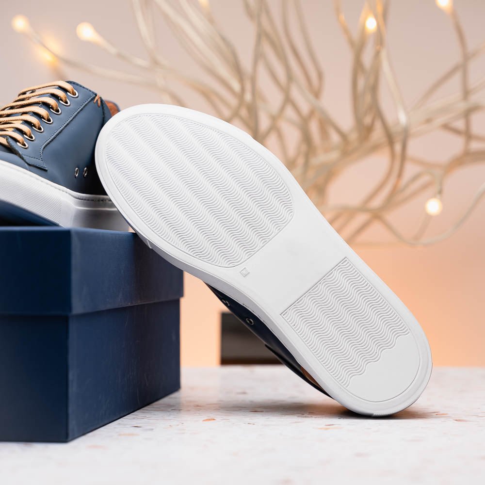 65 - 229 - Nvy Diaz Rubberized Calfskin Sneaker Navy Shop by Zelli Italia – Don't Panic Shoes