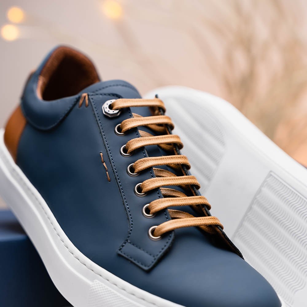 65 - 229 - Nvy Diaz Rubberized Calfskin Sneaker Navy Shop by Zelli Italia – Don't Panic Shoes