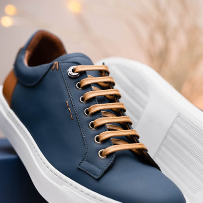 65 - 229 - Nvy Diaz Rubberized Calfskin Sneaker Navy Shop by Zelli Italia – Don't Panic Shoes