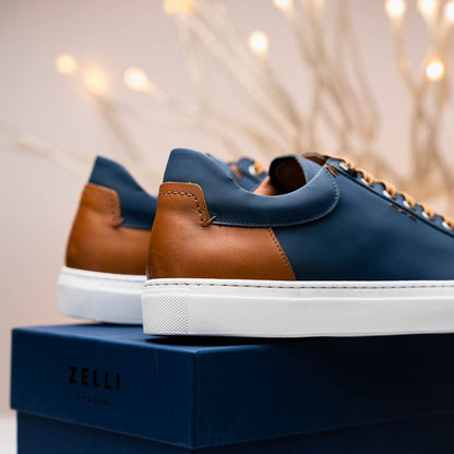 65 - 229 - Nvy Diaz Rubberized Calfskin Sneaker Navy Shop by Zelli Italia – Don't Panic Shoes