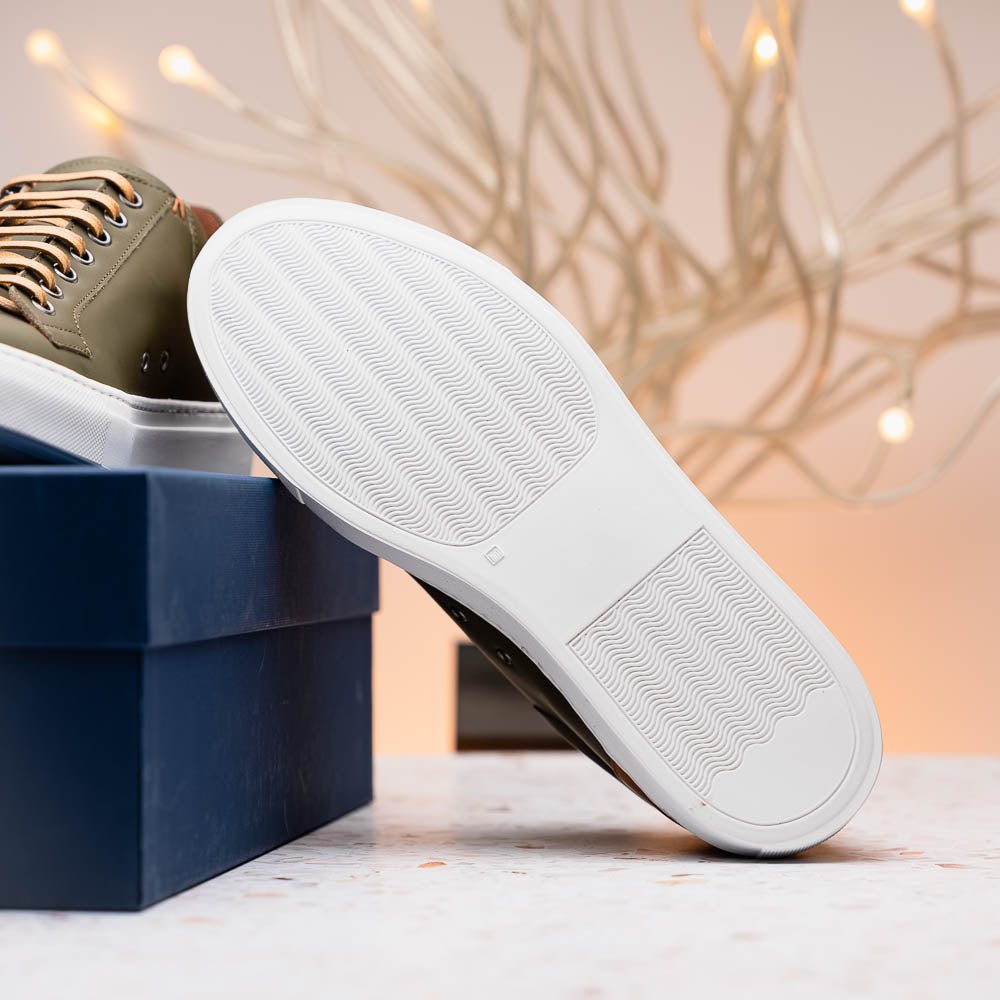 65 - 229 - Olv Diaz Rubberized Calfskin Sneaker Olive Green Sale by Zelli Italia – Don't Panic Shoes