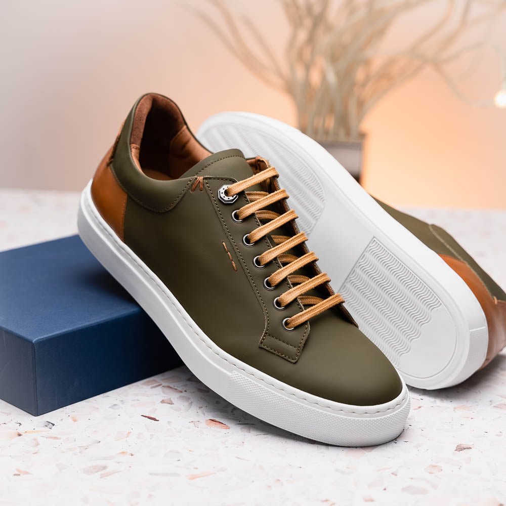 65 - 229 - Olv Diaz Rubberized Calfskin Sneaker Olive Green Sale by Zelli Italia – Don't Panic Shoes