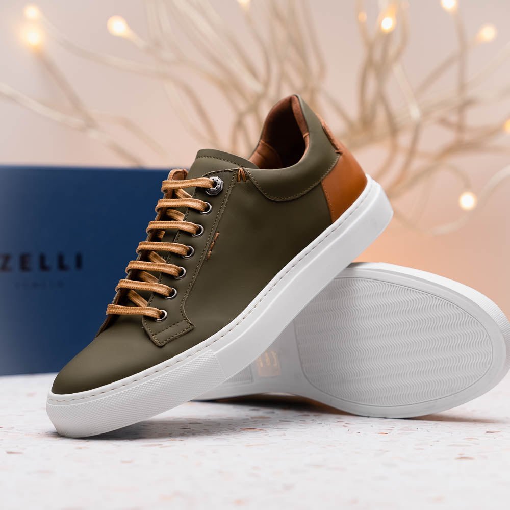 65 - 229 - Olv Diaz Rubberized Calfskin Sneaker Olive Green Sale by Zelli Italia – Don't Panic Shoes