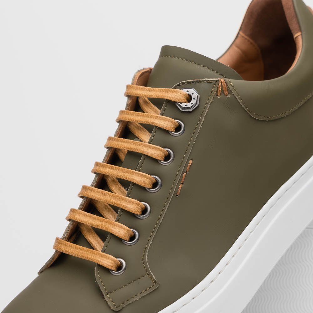 65 - 229 - Olv Diaz Rubberized Calfskin Sneaker Olive Green Sale by Zelli Italia – Don't Panic Shoes