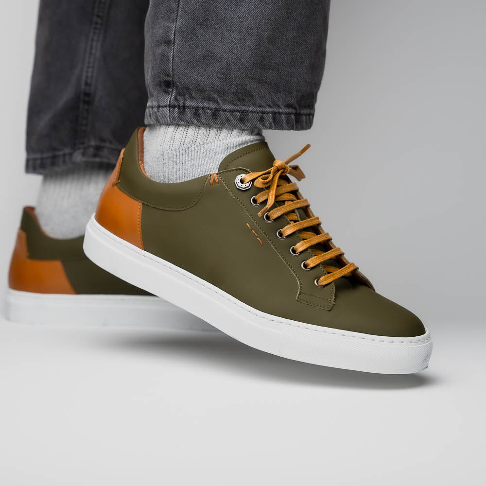 65 - 229 - Olv Diaz Rubberized Calfskin Sneaker Olive Green Sale by Zelli Italia – Don't Panic Shoes