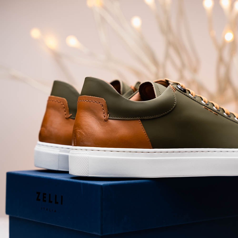 65 - 229 - Olv Diaz Rubberized Calfskin Sneaker Olive Green Sale by Zelli Italia – Don't Panic Shoes