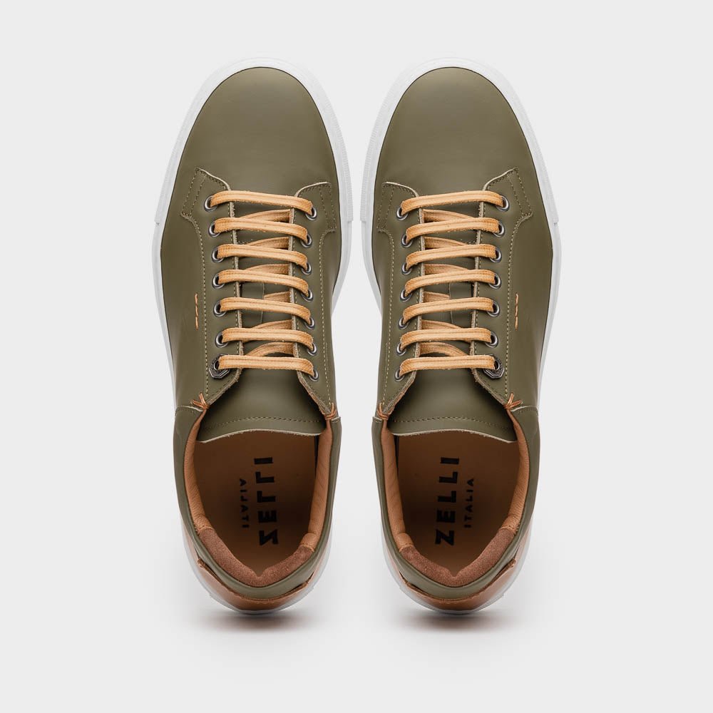 65 - 229 - Olv Diaz Rubberized Calfskin Sneaker Olive Green Sale by Zelli Italia – Don't Panic Shoes
