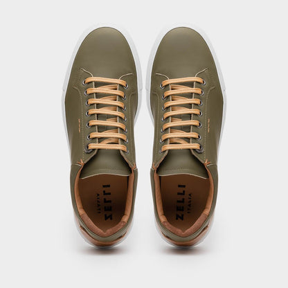 65 - 229 - Olv Diaz Rubberized Calfskin Sneaker Olive Green Sale by Zelli Italia – Don't Panic Shoes