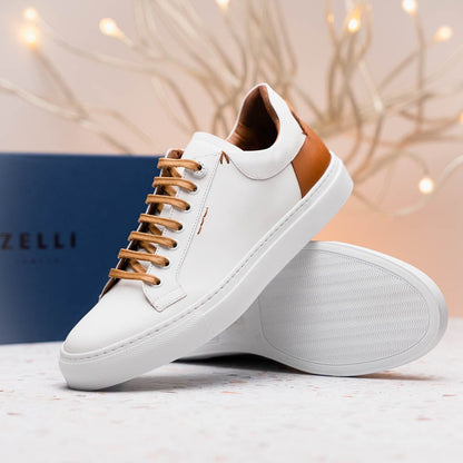 65 - 229 - Wht Diaz Rubberized Calfskin Sneaker White Sale by Zelli Italia – Don't Panic Shoes