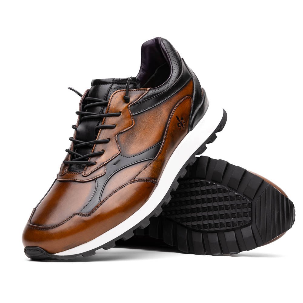 65 - 355 - Brn Bravo Hand Finished Trainer Cognac / Black Shop by Zelli Italia – Don't Panic Shoes