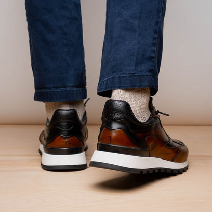 65 - 355 - Brn Bravo Hand Finished Trainer Cognac / Black Shop by Zelli Italia – Don't Panic Shoes
