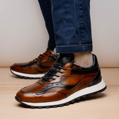 65 - 355 - Brn Bravo Hand Finished Trainer Cognac / Black Shop by Zelli Italia – Don't Panic Shoes