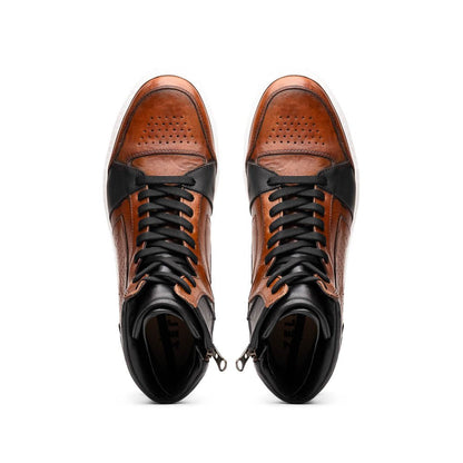 65 - 356 - Brn Bravo Italian Burnished Calfskin High Top Dress Sneaker Black / Brown Shop by Zelli Italia – Don't Panic Shoes