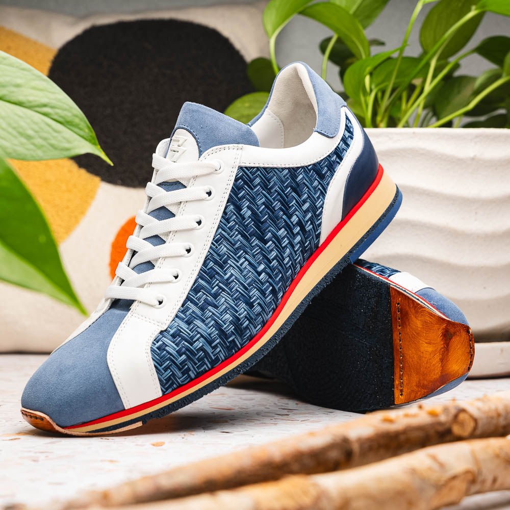 65 - 375 - Blu Ripi Calfskin Hand Weave Sneaker Blue Shop by Zelli Italia – Don't Panic Shoes