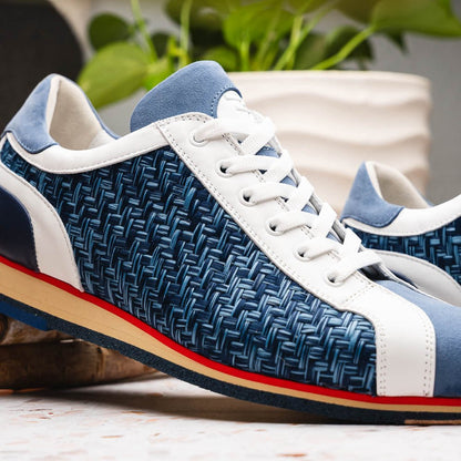 65 - 375 - Blu Ripi Calfskin Hand Weave Sneaker Blue Shop by Zelli Italia – Don't Panic Shoes