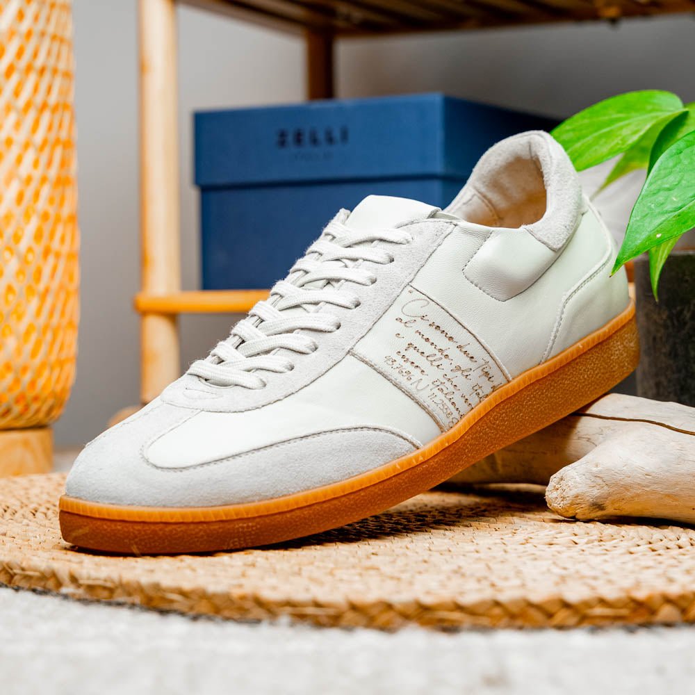 65 - 400 - Wht Shizzo Signature Leather Sneakers, White Shop by Zelli Italia – Don't Panic Shoes