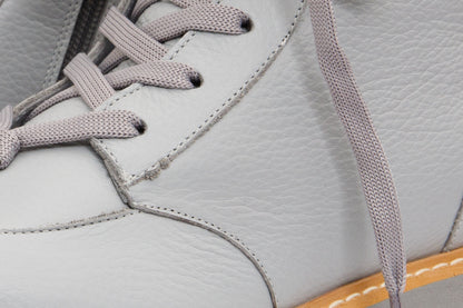 The Yildiz Grey Leather Lace-Up Ankle Women Boot With a Side Zipper