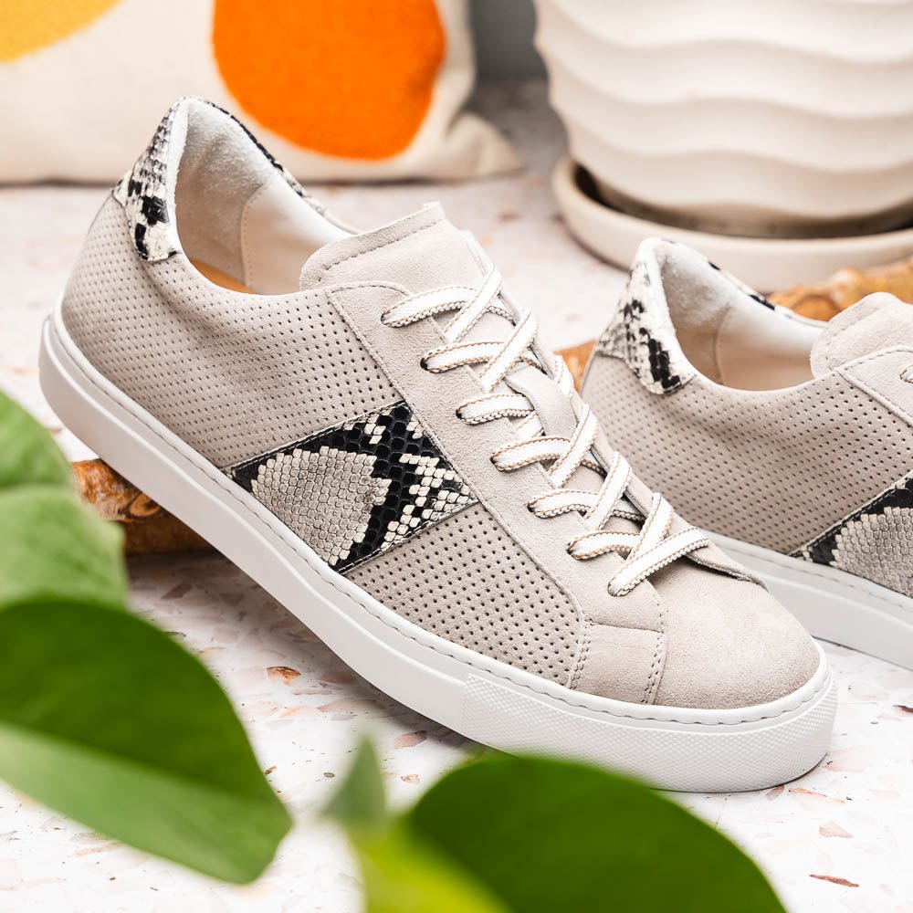 66 - 100 - Gry Olympias Genuine Python And Italian Sueded Goatskin, Grey by Zelli Italia – Don't Panic Shoes