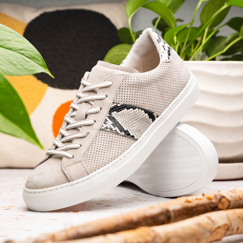 66 - 100 - Gry Olympias Genuine Python And Italian Sueded Goatskin, Grey by Zelli Italia – Don't Panic Shoes