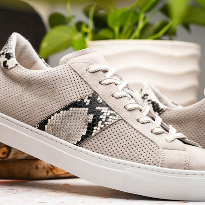 66 - 100 - Gry Olympias Genuine Python And Italian Sueded Goatskin, Grey by Zelli Italia – Don't Panic Shoes