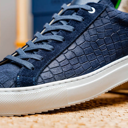 66 - 266 - Nvy Kobe Crocodile Embossed Italian Sueded Goatskin Sneakers Navy by Zelli Italia – Don't Panic Shoes
