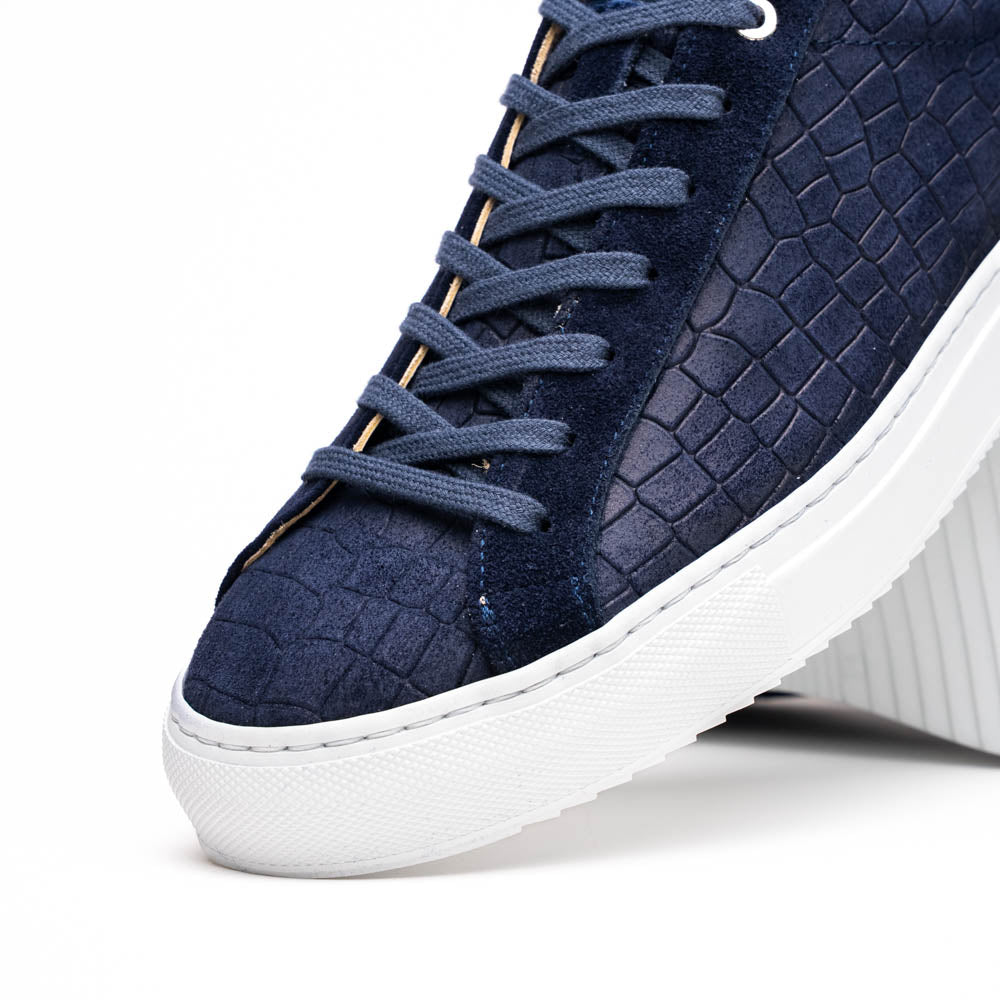 66 - 266 - Nvy Kobe Crocodile Embossed Italian Sueded Goatskin Sneakers Navy by Zelli Italia – Don't Panic Shoes