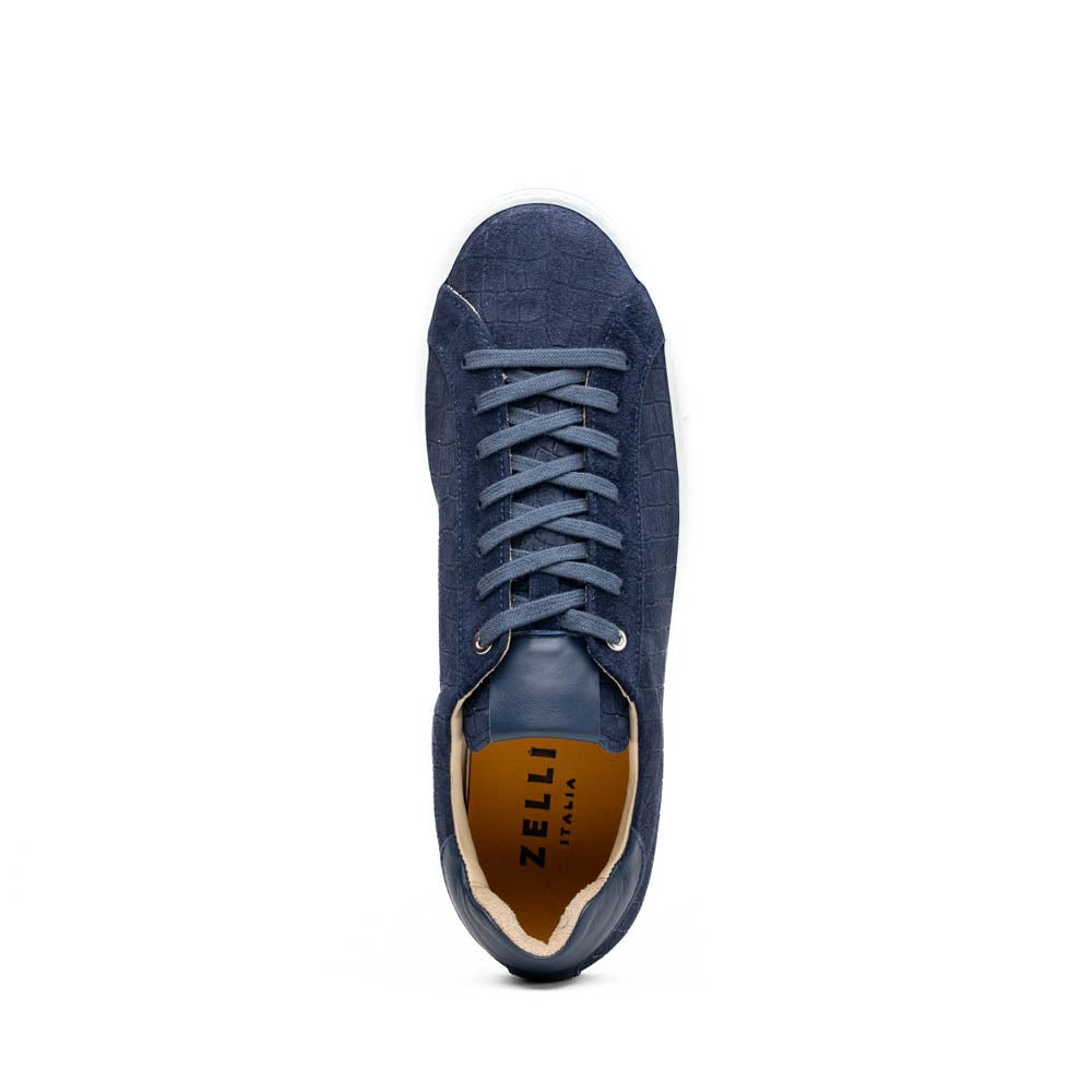66 - 266 - Nvy Kobe Crocodile Embossed Italian Sueded Goatskin Sneakers Navy by Zelli Italia – Don't Panic Shoes