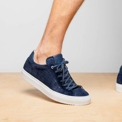 66 - 266 - Nvy Kobe Crocodile Embossed Italian Sueded Goatskin Sneakers Navy by Zelli Italia – Don't Panic Shoes