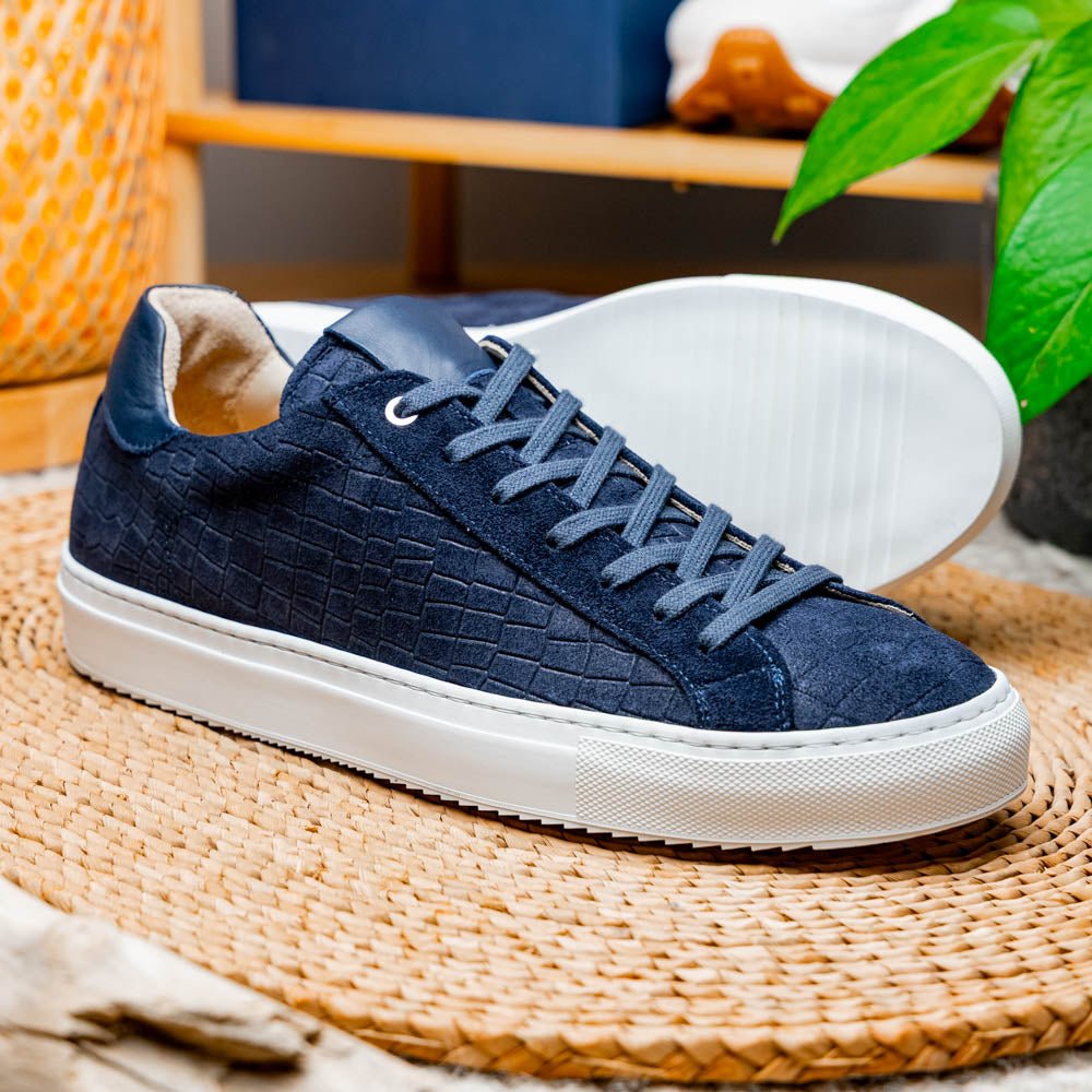 66 - 266 - Nvy Kobe Crocodile Embossed Italian Sueded Goatskin Sneakers Navy by Zelli Italia – Don't Panic Shoes