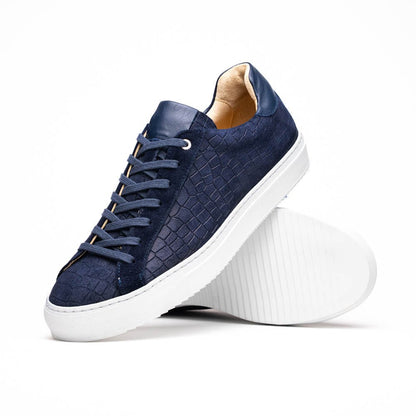 66 - 266 - Nvy Kobe Crocodile Embossed Italian Sueded Goatskin Sneakers Navy by Zelli Italia – Don't Panic Shoes