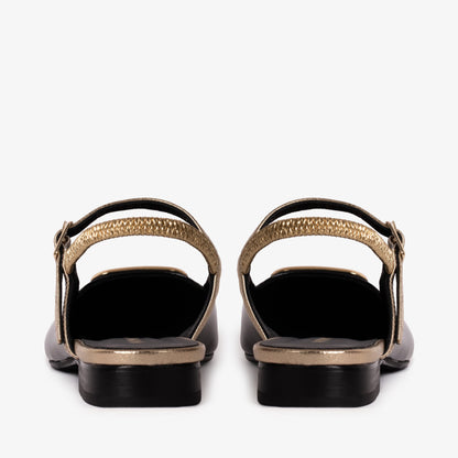 The Rosalinda Black Leather Women Flat Slingback Sandal