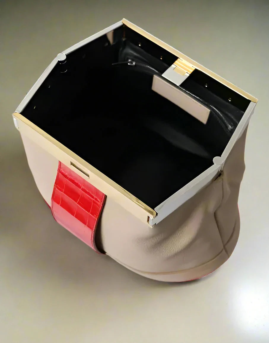 Balenciaga BEIGE RED TWO TONE EXOTIC LEATHER POUCH BAG