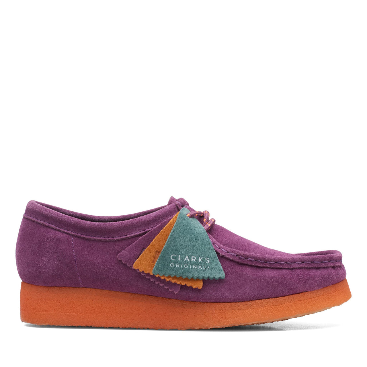 Womens Clarks Wallabee Shoes in Purple SDE COMBI, front view