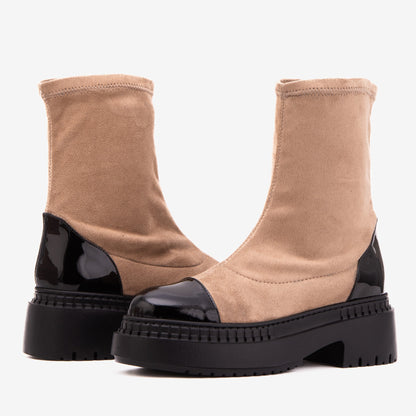 The Sorella Black Tip Beige & black Suede Leather Women’s Boot