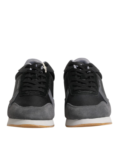 Trussardi Black Gray Lace Up Low Top Casual Sneakers Shoes