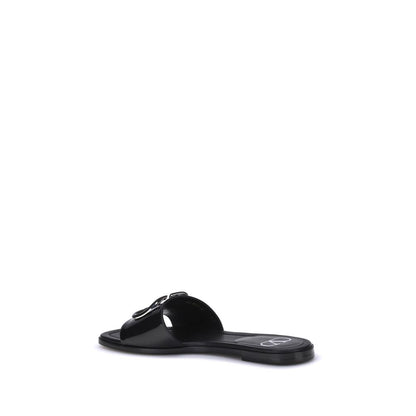 Valentino Garavani Black Calf Leather Bos Taurus Flat Sandals