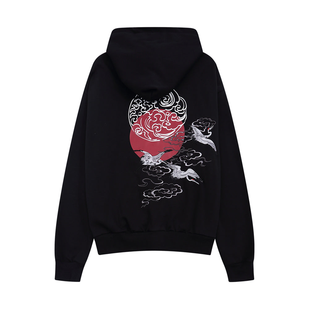 Niepce YE735 Red Suns Cranes Hoodie