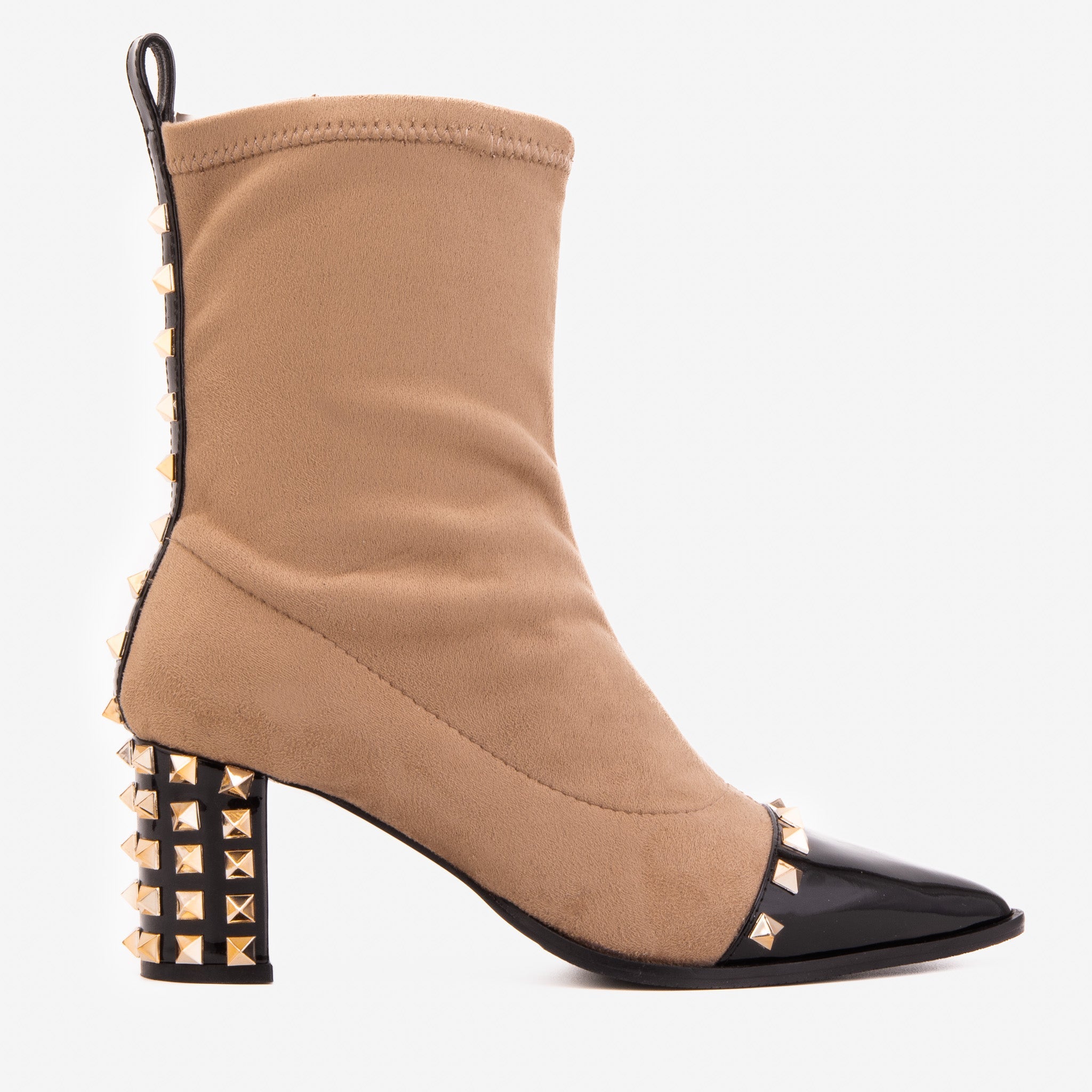 Vinci Leather Shoes The Amethyst Studded Beige & Black Suede Leather Women’s Boot