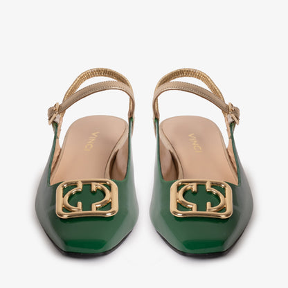 The Rosalinda Green Patent Leather Women Flat Slingback Sandal