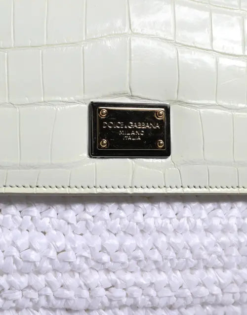 Dolce & Gabbana WHITE RAFIA LEATHER SICILY CROSSBODY BAG