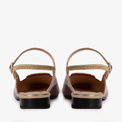 The Rosalinda Burgundy Patent Leather Women Flat Slingback Sandal