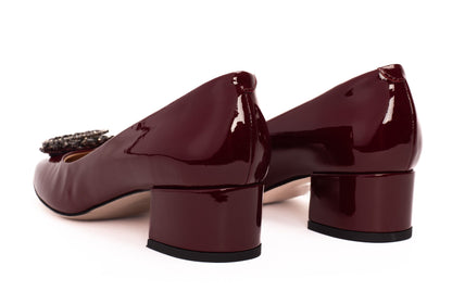 The Danish Burgundy Patent Leather Block Heel Pump Women Shoe