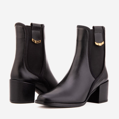 The Kensington Black Leather Block Heel Women’s Mid-Calf Boot (SIYAH)