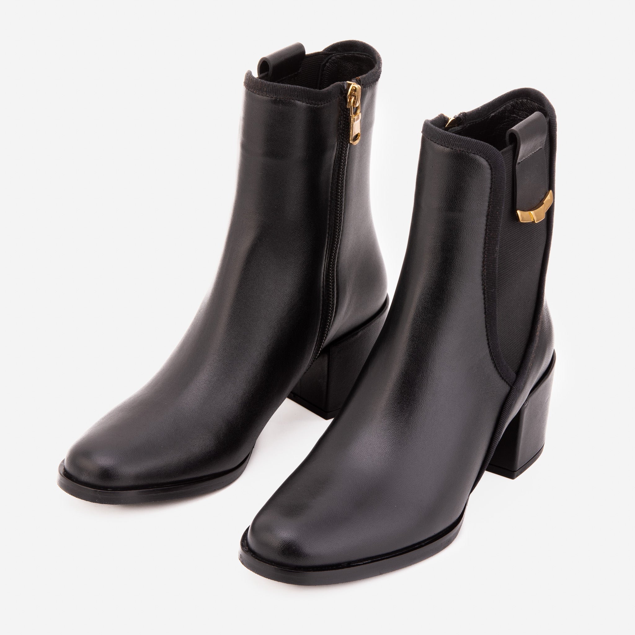 The Kensington Black Leather Block Heel Women’s Mid-Calf Boot (SIYAH)